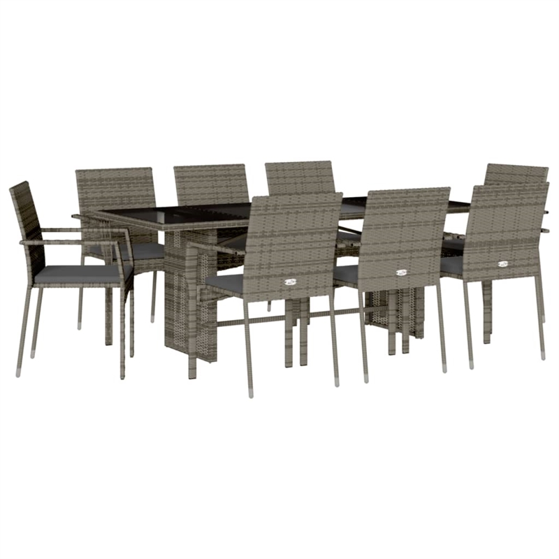 Afuera Living Contemporary 9 Piece Poly Rattan Garden Dining Set in Gray
