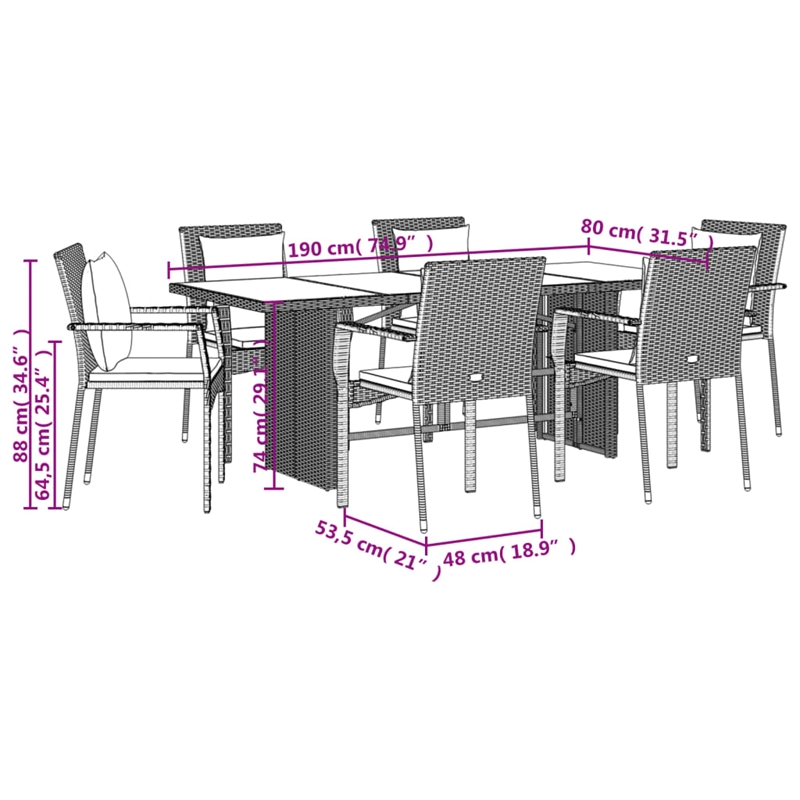 Afuera Living Contemporary 9 Piece Poly Rattan Garden Dining Set in Gray
