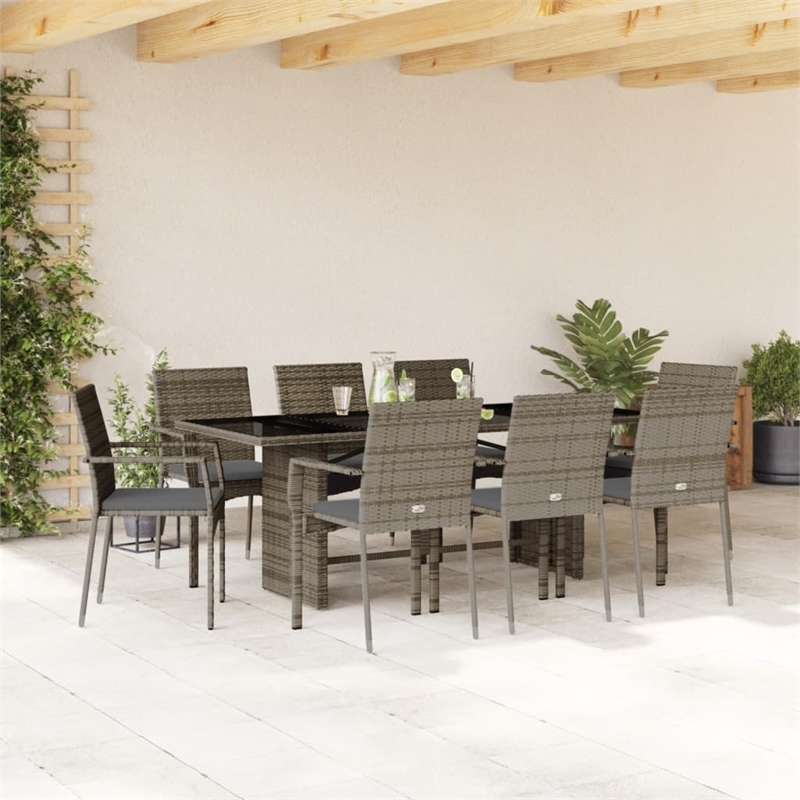 Afuera Living Contemporary 9 Piece Poly Rattan Garden Dining Set in Gray