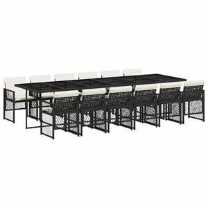 Afuera Living 13 Piece Poly Rattan Garden Dining Set in Black/Cream White