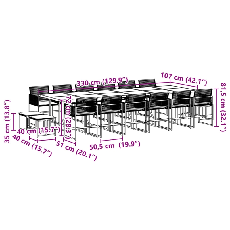Afuera Living 17 Piece Rattan Garden Dining Set in Black/Cream