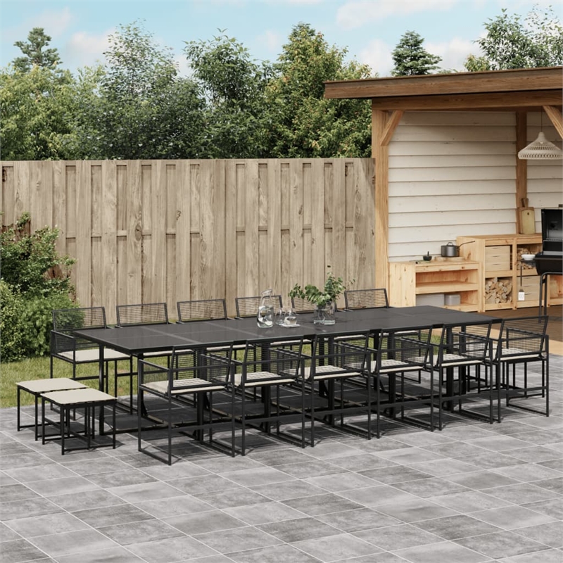Afuera Living 17 Piece Rattan Garden Dining Set in Black/Cream