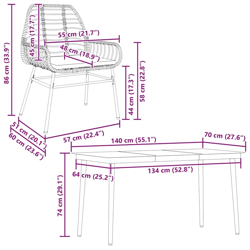 Afuera Living 5 Piece Poly Rattan Garden Dining Set in Brown