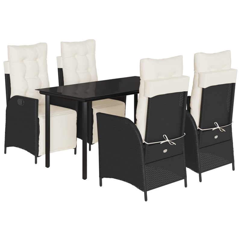 Afuera Living Poly Rattan Garden Dining Set in Black/Cream White