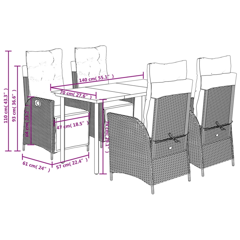 Afuera Living Poly Rattan Garden Dining Set in Black/Cream White