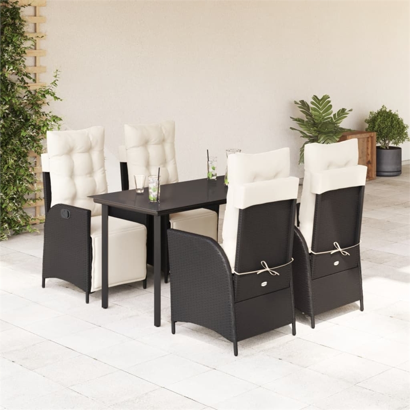 Afuera Living Poly Rattan Garden Dining Set in Black/Cream White