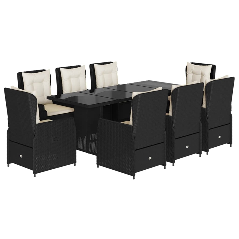 Afuera Living 9 Piece Poly Rattan Garden Dining Set in Black/Cream White