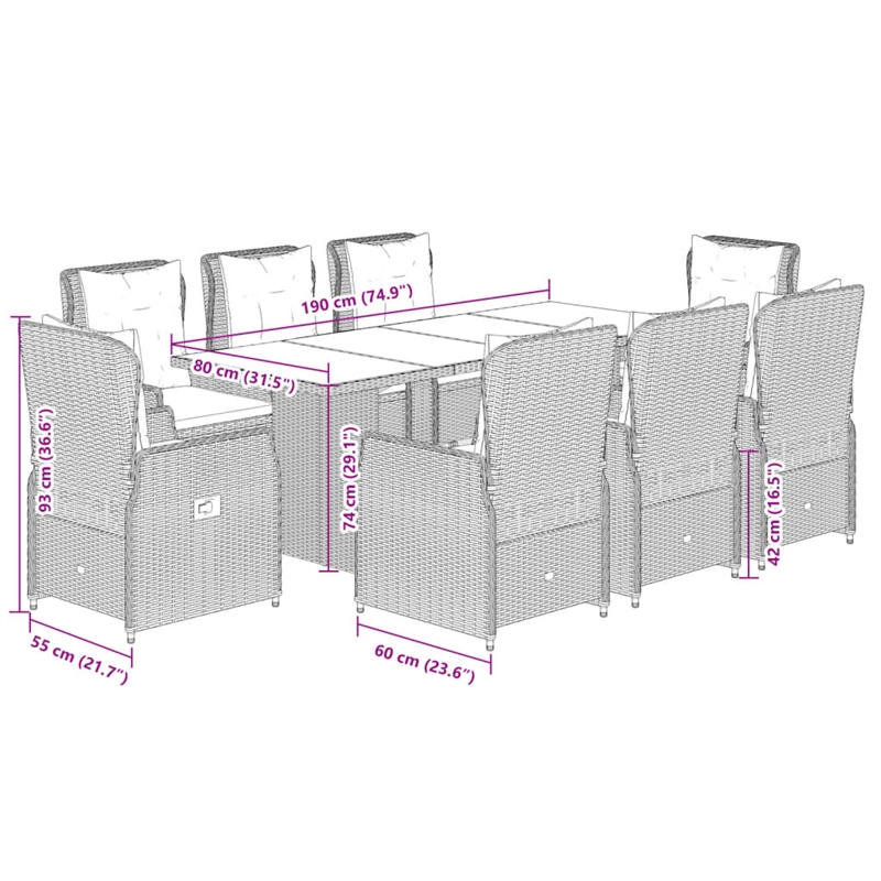 Afuera Living 9 Piece Poly Rattan Garden Dining Set in Black/Cream White
