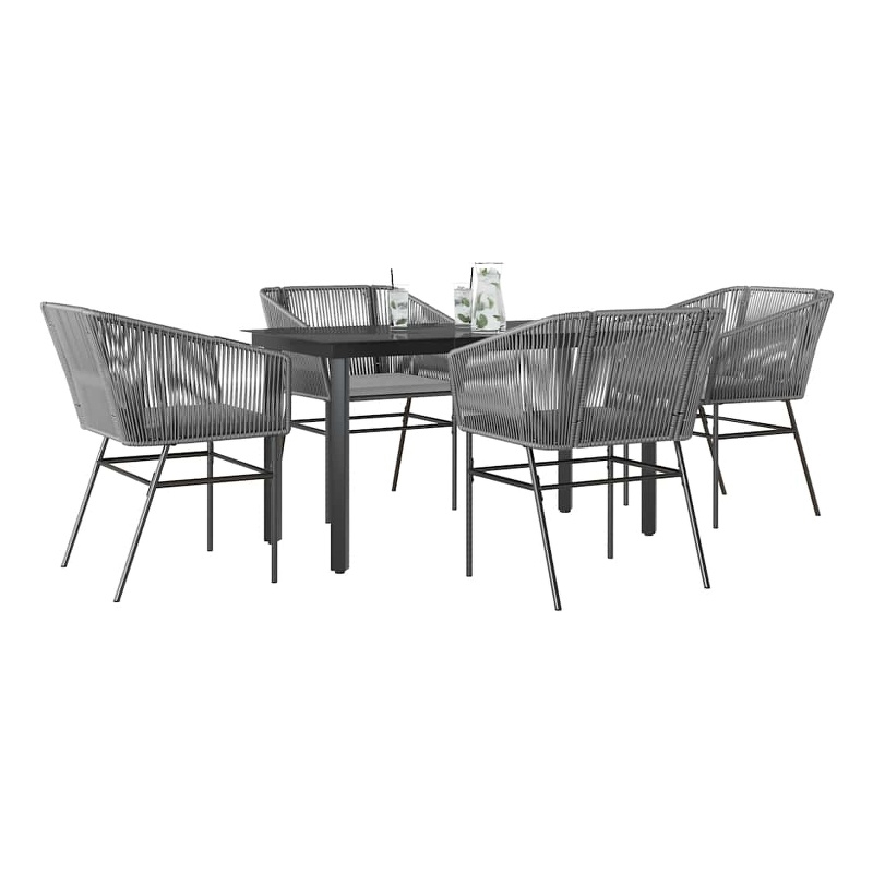 Afuera Living Poly Rattan Garden Dining Set with Cushions in Black