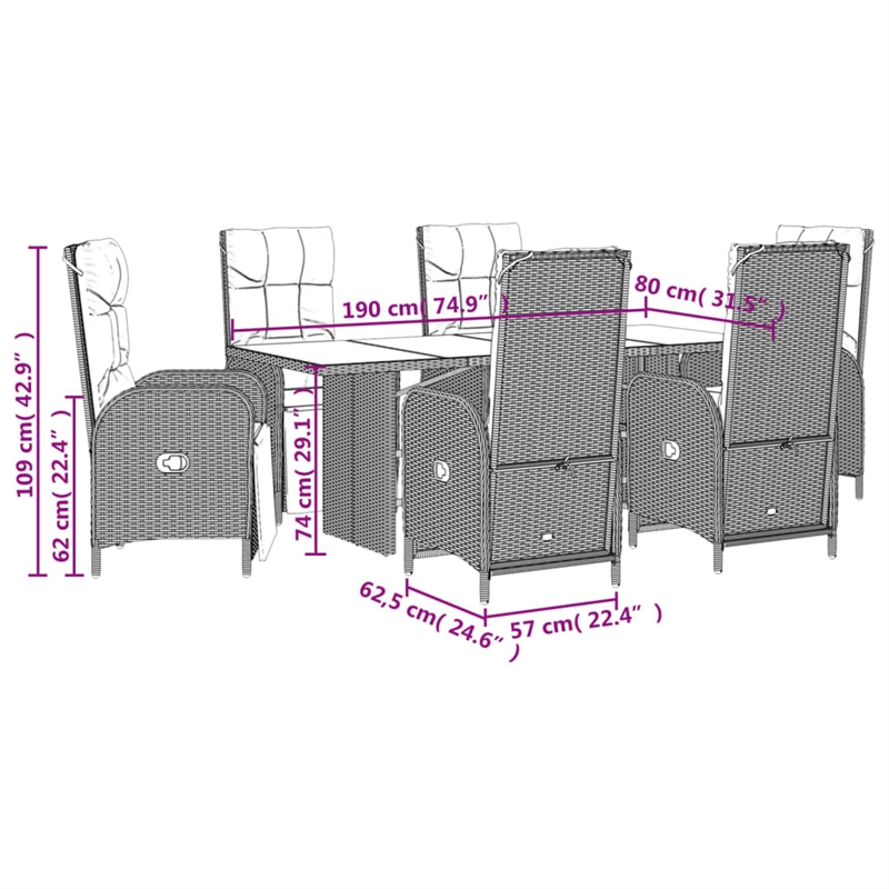 Afuera Living Contemporary 7 Piece Poly Rattan Garden Dining Set in Gray