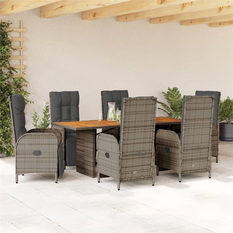 Afuera Living Contemporary 7 Piece Poly Rattan Garden Dining Set in Gray