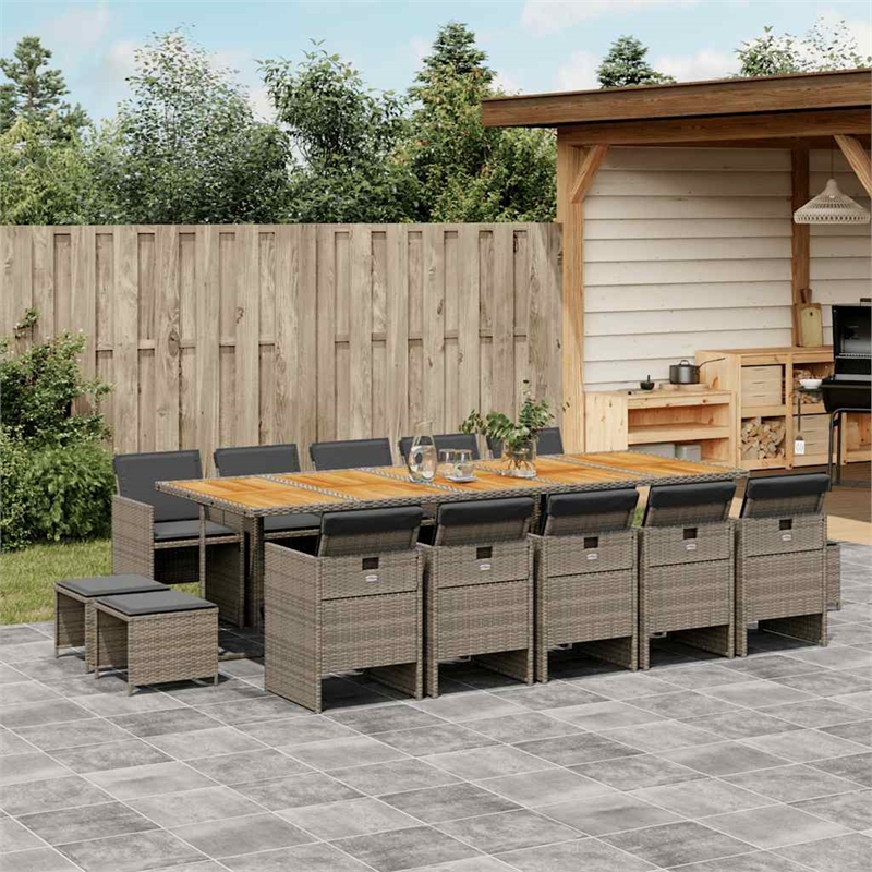 Afuera Living 15 Piece Rattan Garden Dining Set in Gray/Brown