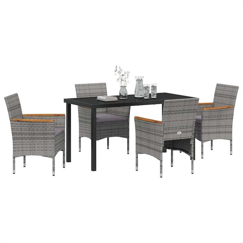 Afuera Living 5 Piece Poly Rattan Garden Dining Set with Cushions in Gray