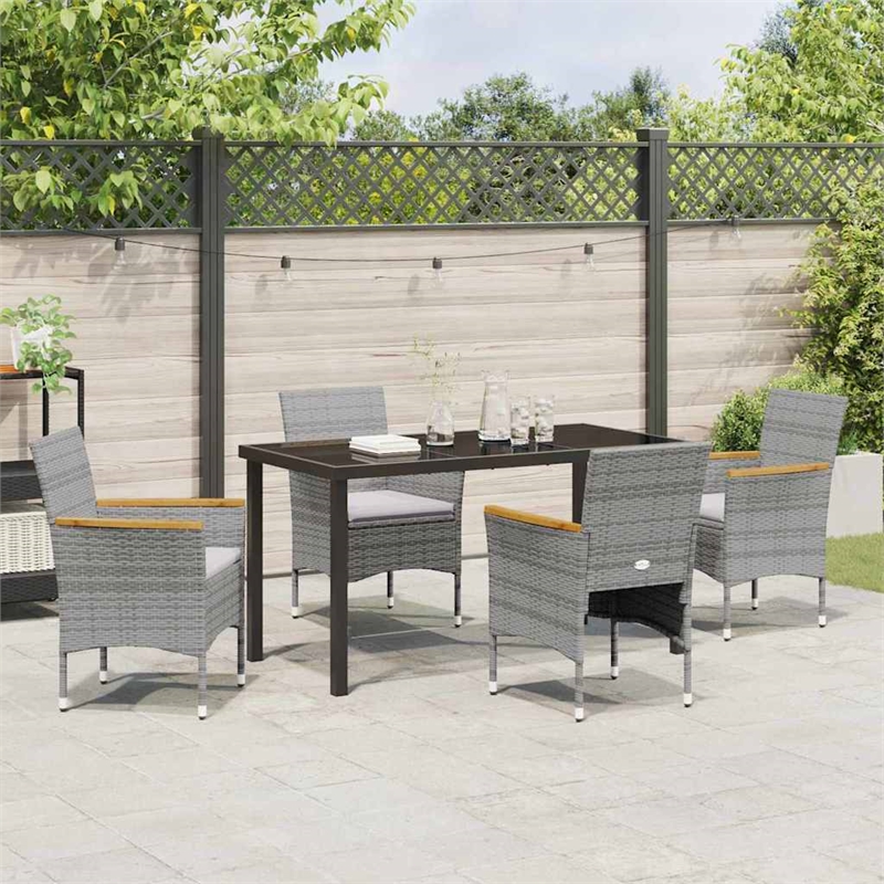 Afuera Living 5 Piece Poly Rattan Garden Dining Set with Cushions in Gray