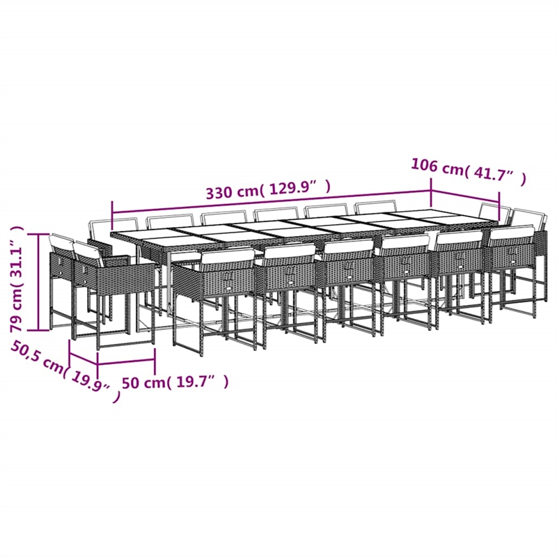 Afuera Living 17 Piece Poly Rattan Patio Dining Set in Beige