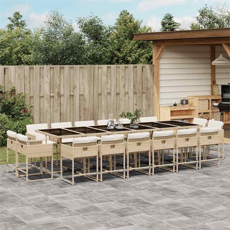 Afuera Living 17 Piece Poly Rattan Patio Dining Set in Beige