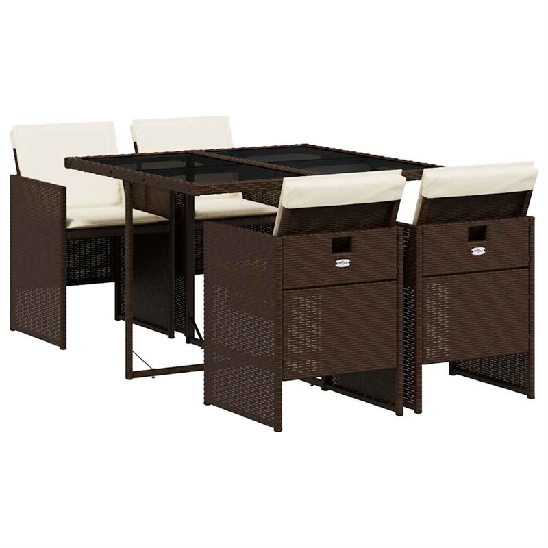 Afuera Living 5 Piece Poly Rattan Foldable Garden Dining Set in Brown