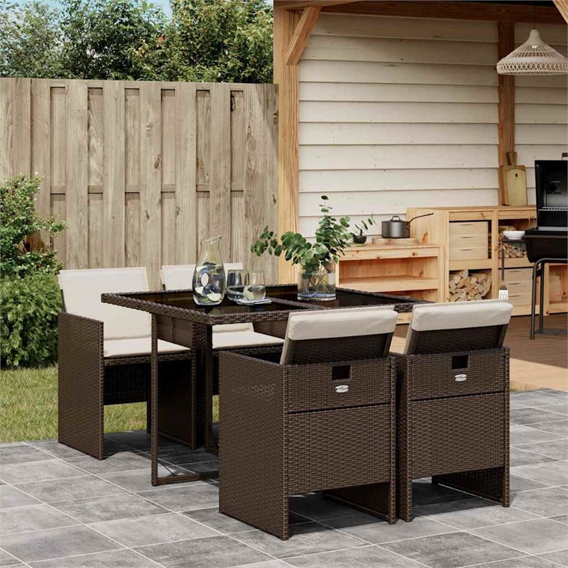 Afuera Living 5 Piece Poly Rattan Foldable Garden Dining Set in Brown