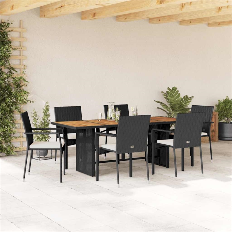 Afuera Living 7 Piece Poly Rattan Garden Dining Set in Black