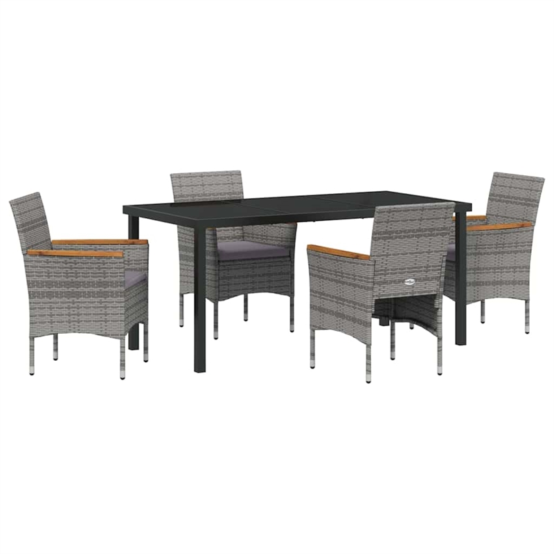 Afuera Living 5 Piece Poly Rattan Garden Dining Set with Cushions in Gray