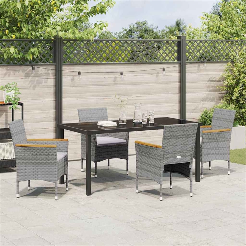 Afuera Living 5 Piece Poly Rattan Garden Dining Set with Cushions in Gray
