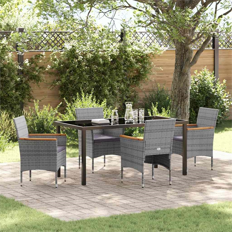 Afuera Living 5 Piece Poly Rattan Garden Dining Set with Cushions in Gray