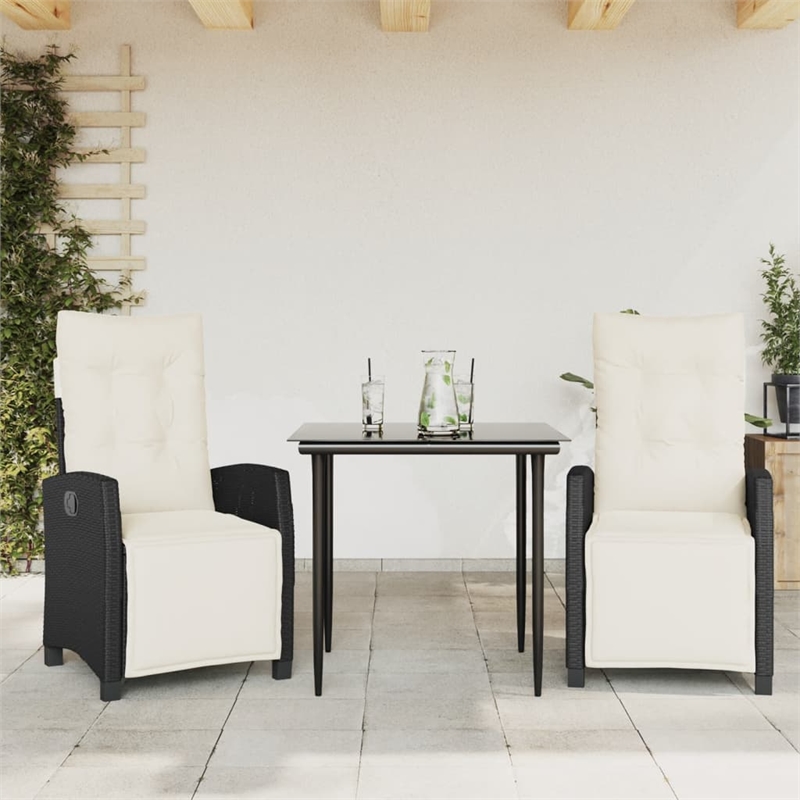 Afuera Living Poly Rattan Garden Dining Set in Black/Cream White