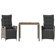 Afuera Living Contemporary 3 Piece Poly Rattan Garden Dining Set in Gray