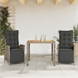 Afuera Living Contemporary 3 Piece Poly Rattan Garden Dining Set in Gray