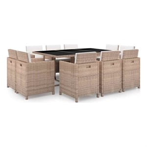 Afuera Living Contemporary Rattan Garden Dining Set in Beige/Cream White