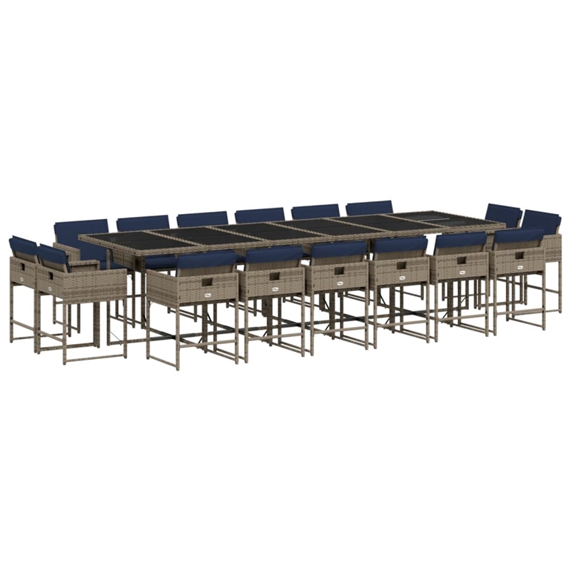Afuera Living 17 Piece Poly Rattan Foldable Patio Dining Set in Gray