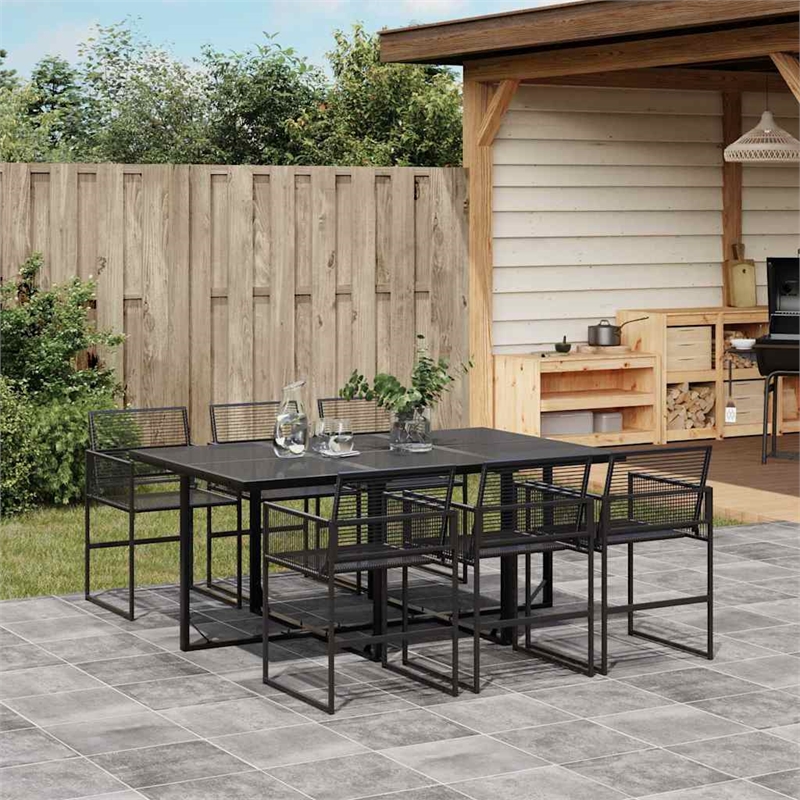 Afuera Living Contemporary 7 Piece Rattan Garden Dining Set in Black