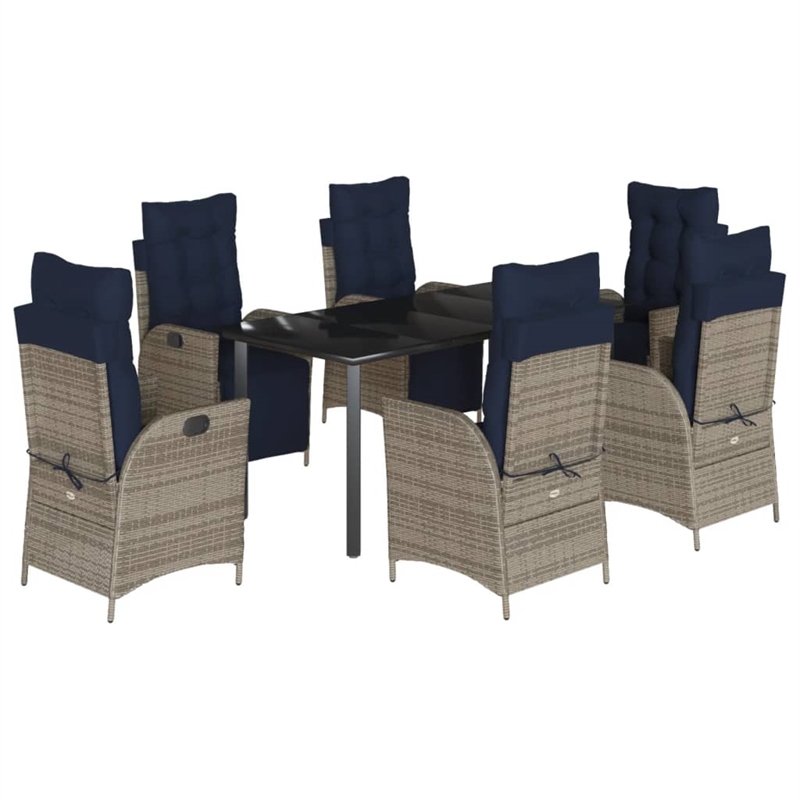 Afuera Living Contemporary 7 Piece Poly Rattan Garden Dining Set in Gray