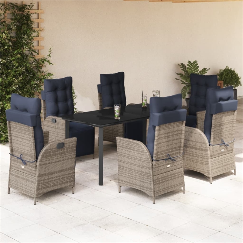 Afuera Living Contemporary 7 Piece Poly Rattan Garden Dining Set in Gray