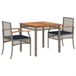 Afuera Living Contemporary 3 Piece Poly Rattan Patio Dining Set in Gray