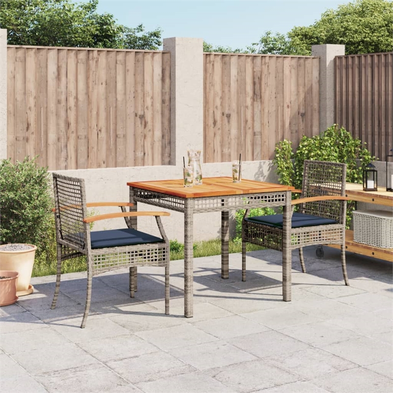 Afuera Living Contemporary 3 Piece Poly Rattan Patio Dining Set in Gray