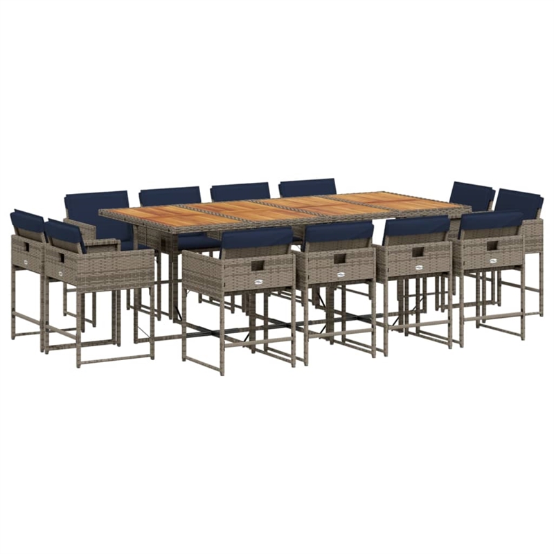 Afuera Living Contemporary 13 Piece Poly Rattan Patio Dining Set in Gray