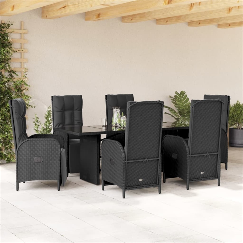 Afuera Living 7 Piece Poly Rattan Garden Dining Set in Black