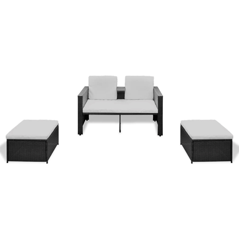 Afuera Living Contemporary Synthetic Poly Rattan Lounge Set in Black/Cream