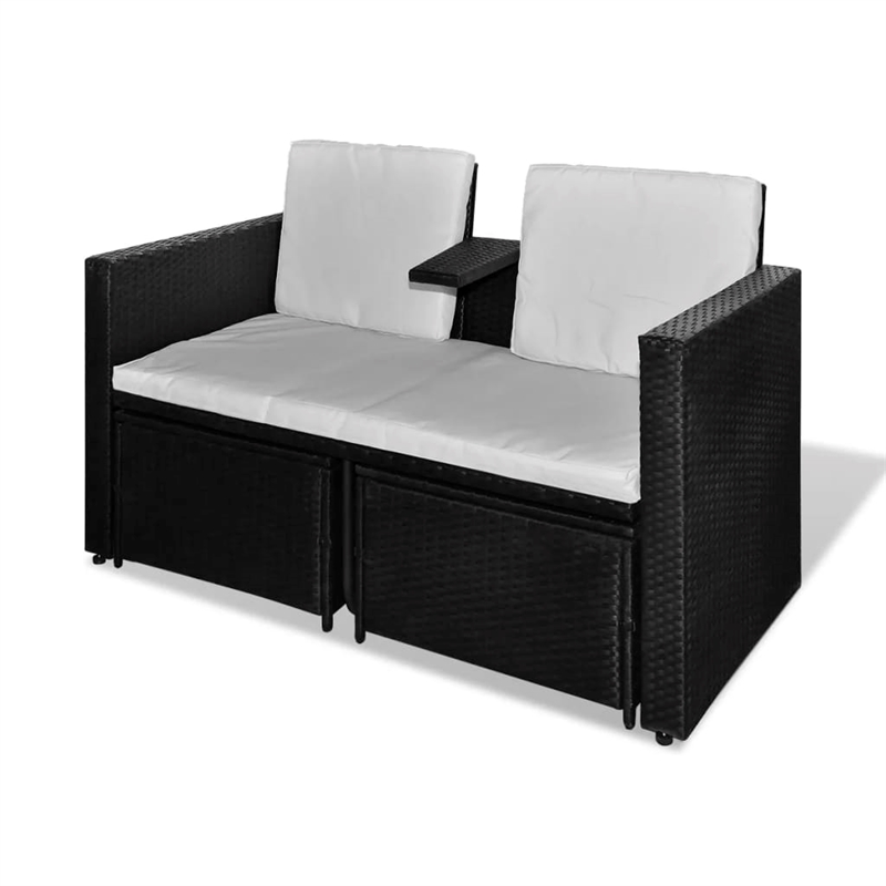 Afuera Living Contemporary Synthetic Poly Rattan Lounge Set in Black/Cream