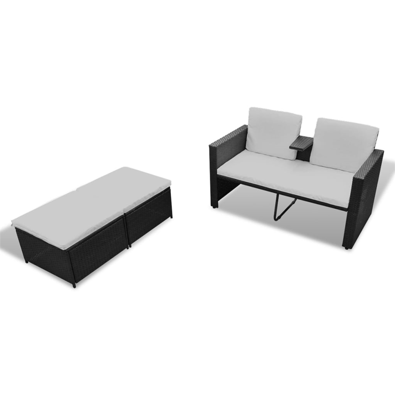 Afuera Living Contemporary Synthetic Poly Rattan Lounge Set in Black/Cream
