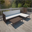 Afuera Living Contemporary 3 Piece Poly Rattan Sofa in Brown/Cream