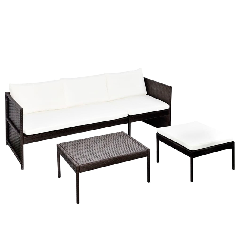 Afuera Living Contemporary 3 Piece Poly Rattan Sofa in Brown/Cream