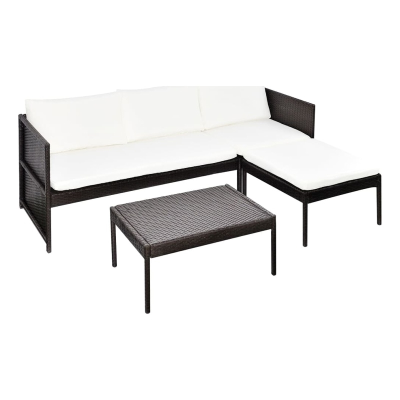 Afuera Living Contemporary 3 Piece Poly Rattan Sofa in Brown/Cream
