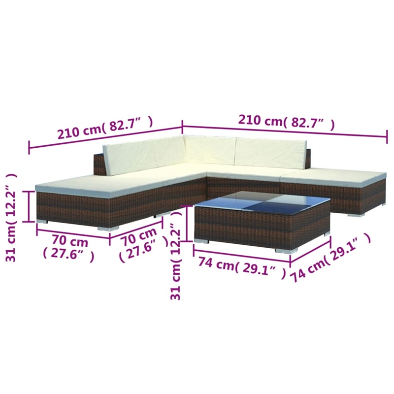 Afuera Living 6 Piece Poly Rattan Furniture Set in Brown/Cream