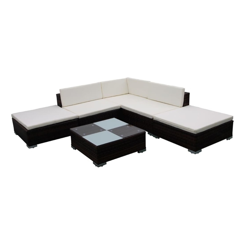 Afuera Living 6 Piece Poly Rattan Furniture Set in Brown/Cream