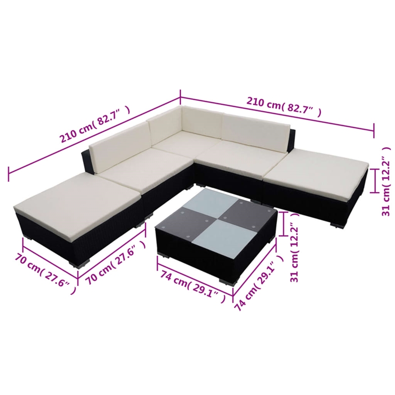 Afuera Living Contemporary 6 Piece Poly Rattan Large Lounge Set in Black