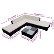 Afuera Living Contemporary 6 Piece Poly Rattan Large Lounge Set in Black