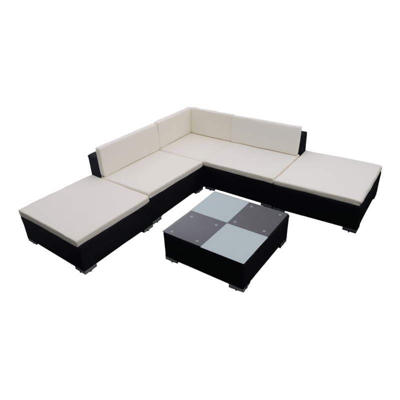 Afuera Living Contemporary 6 Piece Poly Rattan Large Lounge Set in Black