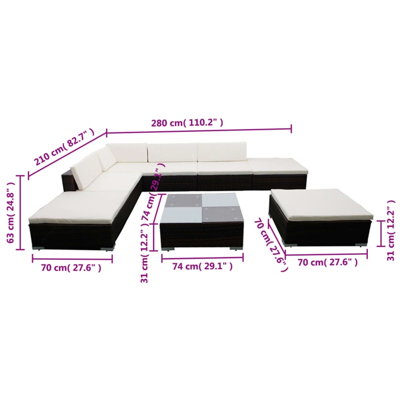 Afuera Living 8 Piece Poly Rattan Garden Lounge Set in Brown/Cream